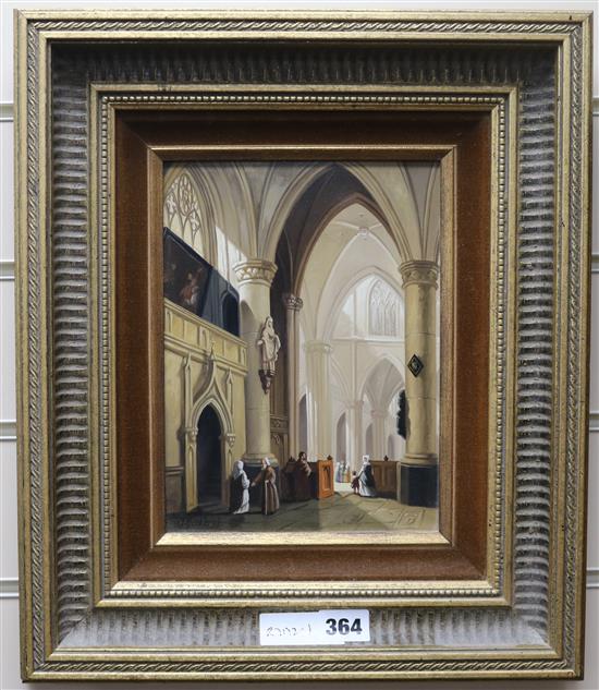 Jan Beekhout, oil on panel, Cathedral interior, signed, 9 x 6.75in.